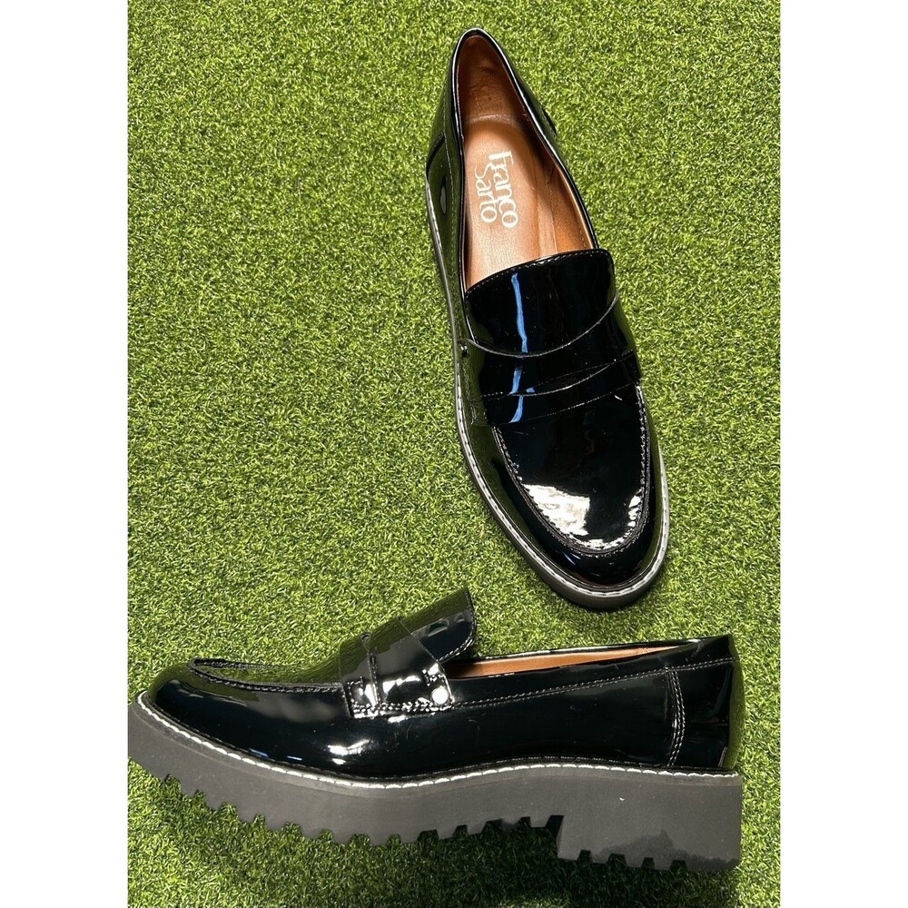 Franco Sarto Black Patent Leather Platform Loafers